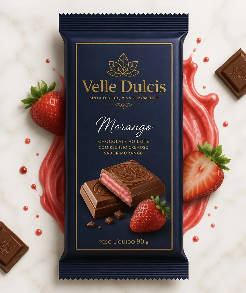 Tablete Velle Dulcis com recheio cremoso de morango